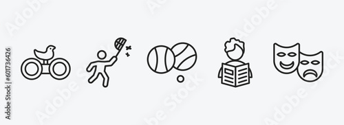 activity and hobbies outline icons set. activity and hobbies icons such as bird watching, insect collecting, petanque, newspaper readign, acting vector. can be used web and mobile.