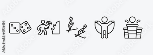activity and hobbies outline icons set. activity and hobbies icons such as table game, mineral collecting, freestyle, jump rope, beer pong vector. can be used web and mobile.