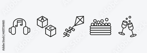 activity and hobbies outline icons set. activity and hobbies icons such as listening music, boggle, flying a kite, ball pit, hang out vector. can be used web and mobile.