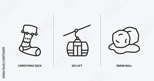 winter outline icons set. winter icons such as christmas sock, ski lift, snow ball vector. can be used web and mobile.