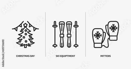 winter outline icons set. winter icons such as christmas day, ski equiptment, mittens vector. can be used web and mobile.