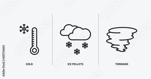 weather outline icons set. weather icons such as cold, ice pellets, tornado vector. can be used web and mobile.