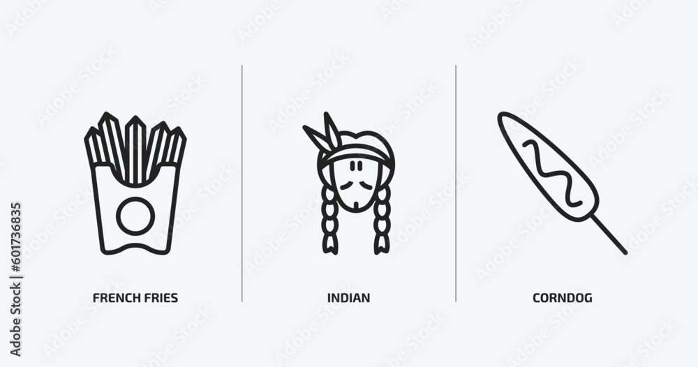 united states of america outline icons set. united states of america icons such as french fries, indian, corndog vector. can be used web and mobile. united states of america outline icons set. united states of america icons such as french fries, indian, corndog vector. can be used web and mobile.