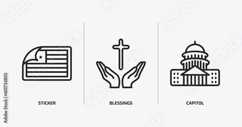united states of america outline icons set. united states of america icons such as sticker, blessings, capitol vector. can be used web and mobile.