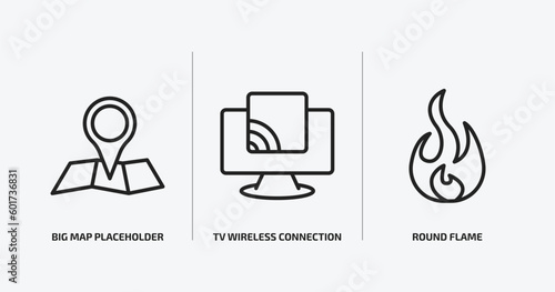 ultimate glyphicons outline icons set. ultimate glyphicons icons such as big map placeholder, tv wireless connection, round flame vector. can be used web and mobile.