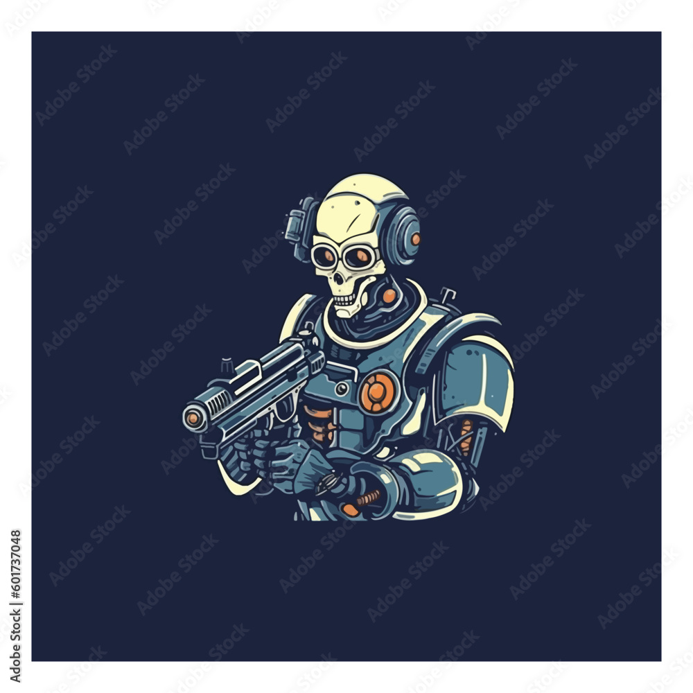 robot man with machine gun in hand. Technology Robot . flat color logo robot man with machine gun in hand. Technology Robot . flat color logo