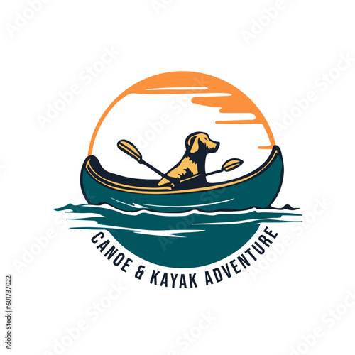 Canoe and Kayak Adventure logo design concepts. Monochrome  retro colors  line  silhouette styles. Mountain adventure badge  travel logo template.  Camping patch  prints. Stock label isolated