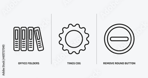 user interface outline icons set. user interface icons such as office folders, tings cog, remove round button vector. can be used web and mobile.