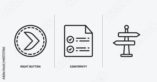 user interface outline icons set. user interface icons such as right button, confirmity, vector. can be used web and mobile.