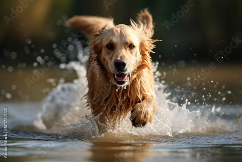 golden retriever running in water