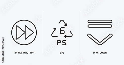 user interface outline icons set. user interface icons such as forward button, 6 ps, drop down vector. can be used web and mobile.
