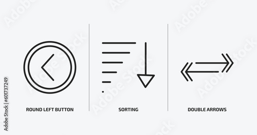 user interface outline icons set. user interface icons such as round left button, sorting, double arrows vector. can be used web and mobile.