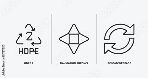 user interface outline icons set. user interface icons such as hdpe 2  navigation arrows  reload webpage vector. can be used web and mobile.