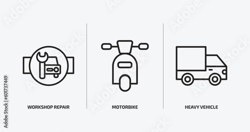 Wallpaper Mural transport outline icons set. transport icons such as workshop repair, motorbike, heavy vehicle vector. can be used web and mobile. Torontodigital.ca