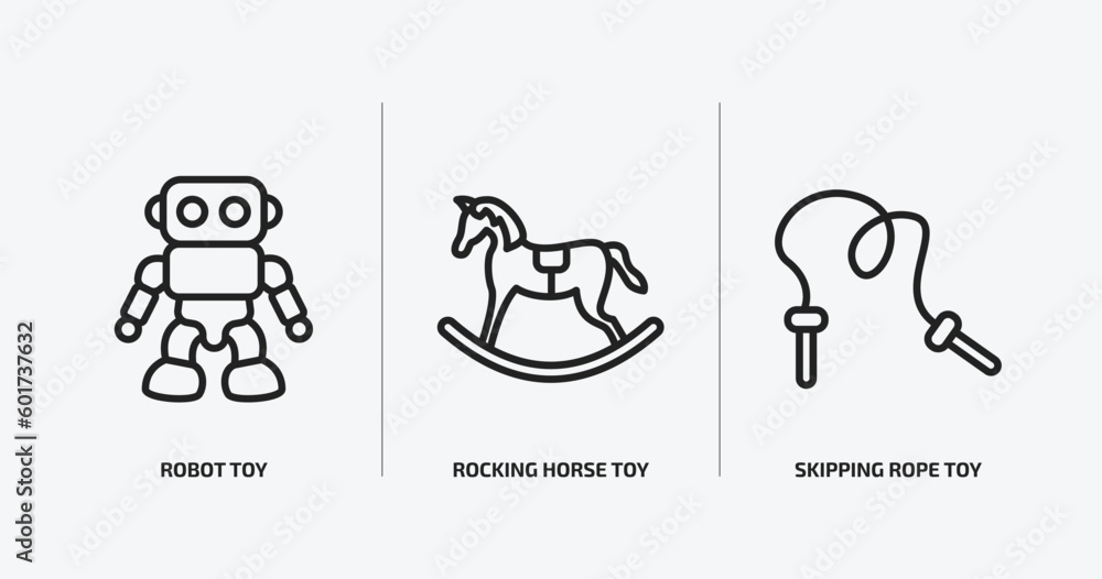 toys outline icons set. toys icons such as robot toy, rocking horse toy, skipping rope toy vector. can be used web and mobile. toys outline icons set. toys icons such as robot toy, rocking horse toy, skipping rope toy vector. can be used web and mobile.