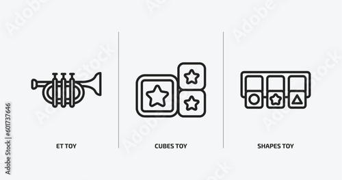 toys outline icons set. toys icons such as et toy, cubes toy, shapes toy vector. can be used web and mobile.