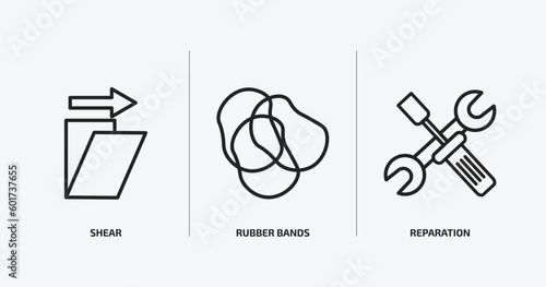 tools and utensils outline icons set. tools and utensils icons such as shear, rubber bands, reparation vector. can be used web and mobile.