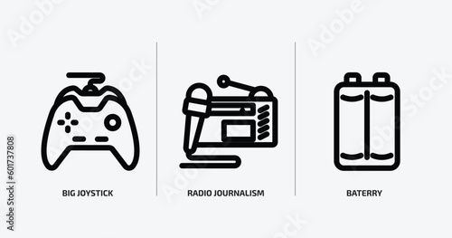 technology outline icons set. technology icons such as big joystick, radio journalism, baterry vector. can be used web and mobile. photo