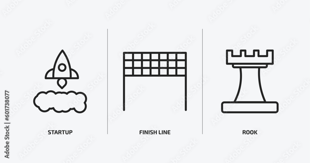 startup stategy and outline icons set. startup stategy and icons such as startup, finish line, rook vector. can be used web and mobile. startup stategy and outline icons set. startup stategy and icons such as startup, finish line, rook vector. can be used web and mobile.