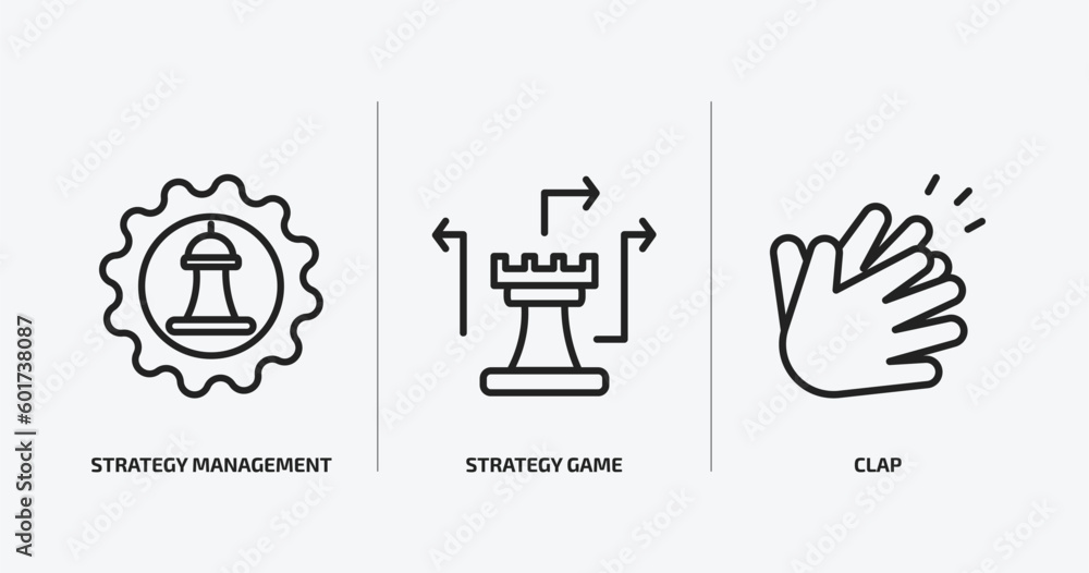 startup stategy and outline icons set. startup stategy and icons such as strategy management, strategy game, clap vector. can be used web and mobile. startup stategy and outline icons set. startup stategy and icons such as strategy management, strategy game, clap vector. can be used web and mobile.