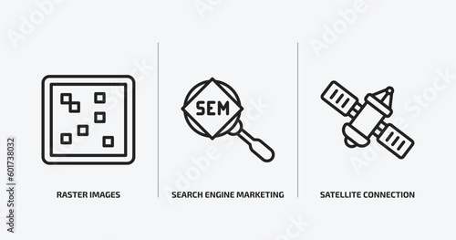technology outline icons set. technology icons such as raster images, search engine marketing, satellite connection vector. can be used web and mobile.