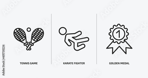 sports outline icons set. sports icons such as tennis game, karate fighter, golden medal vector. can be used web and mobile.