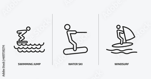 sport outline icons set. sport icons such as swimming jump  water ski  windsurf vector. can be used web and mobile.