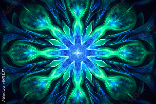 Lazer light fractals  royal blue and green. AI generative