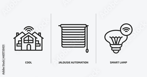 smart home outline icons set. smart home icons such as cool, jalousie automation, smart lamp vector. can be used web and mobile.