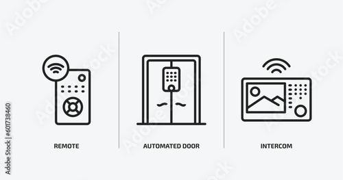 smart home outline icons set. smart home icons such as remote, automated door, intercom vector. can be used web and mobile.