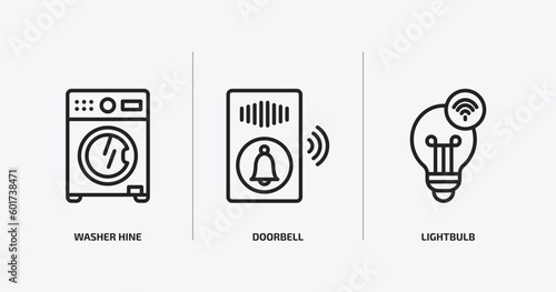 smart home outline icons set. smart home icons such as washer hine, doorbell, lightbulb vector. can be used web and mobile.