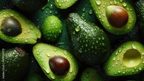 fresh avacado with water droplets seamless background generative AI 