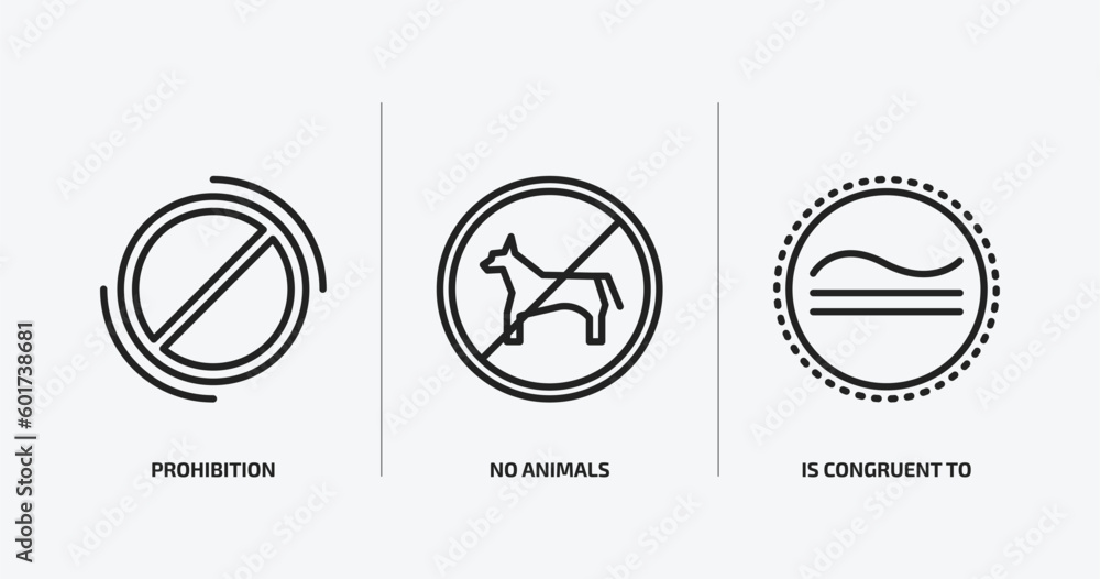 signs outline icons set. signs icons such as prohibition, no animals, is congruent to vector. can be used web and mobile. signs outline icons set. signs icons such as prohibition, no animals, is congruent to vector. can be used web and mobile.