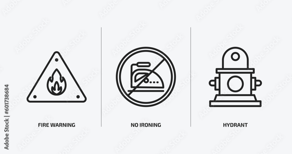 Fototapeta premium signs outline icons set. signs icons such as fire warning, no ironing, hydrant vector. can be used web and mobile.
