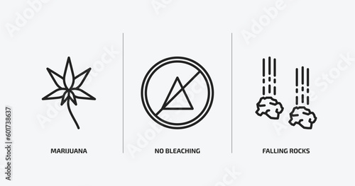 signs outline icons set. signs icons such as marijuana, no bleaching, falling rocks vector. can be used web and mobile.
