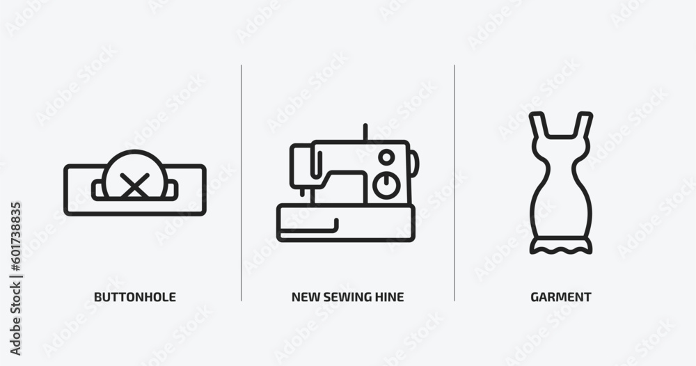 sew outline icons set. sew icons such as buttonhole, new sewing hine, garment vector. can be used web and mobile. sew outline icons set. sew icons such as buttonhole, new sewing hine, garment vector. can be used web and mobile.