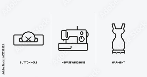 sew outline icons set. sew icons such as buttonhole, new sewing hine, garment vector. can be used web and mobile.