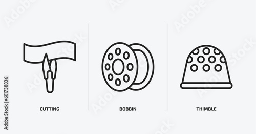 sew outline icons set. sew icons such as cutting, bobbin, thimble vector. can be used web and mobile.