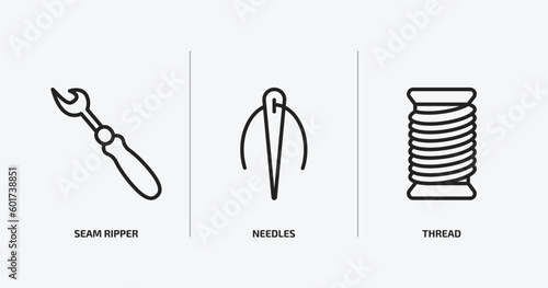 sew outline icons set. sew icons such as seam ripper, needles, thread vector. can be used web and mobile.