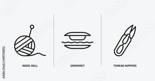 sew outline icons set. sew icons such as wool ball, grommet, thread nippers vector. can be used web and mobile.