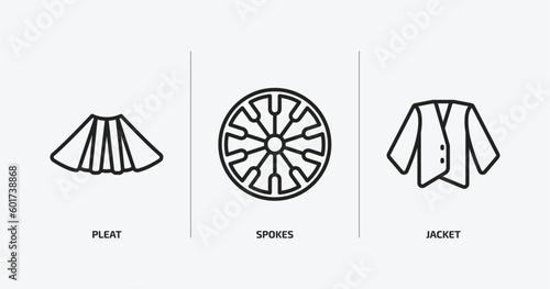 sew outline icons set. sew icons such as pleat, spokes, jacket vector. can be used web and mobile.