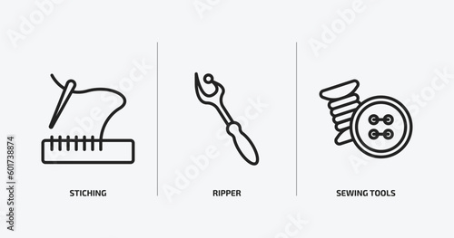 sew outline icons set. sew icons such as stiching, ripper, sewing tools vector. can be used web and mobile.