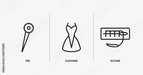sew outline icons set. sew icons such as pin, clothing, suture vector. can be used web and mobile.
