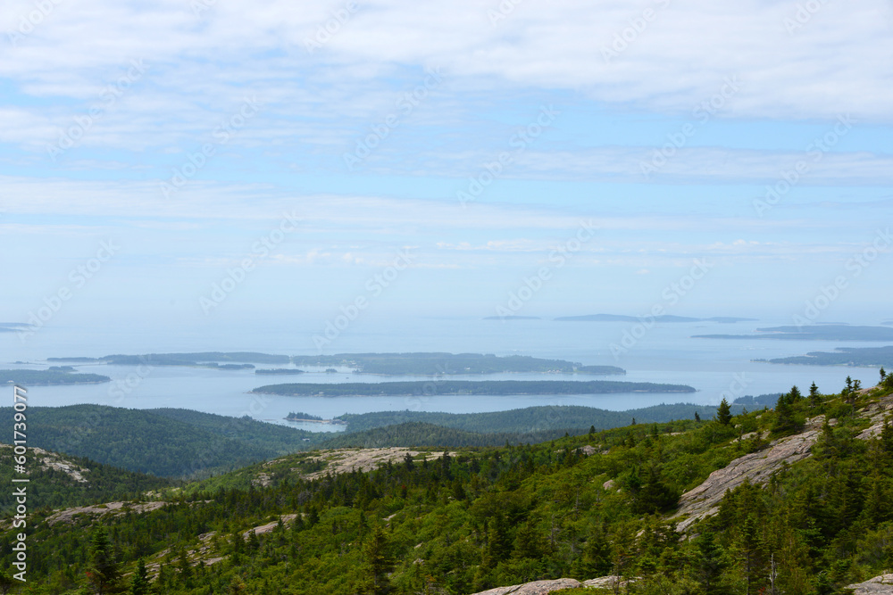 view over Arcadia National Park and cranberry islands in Maine