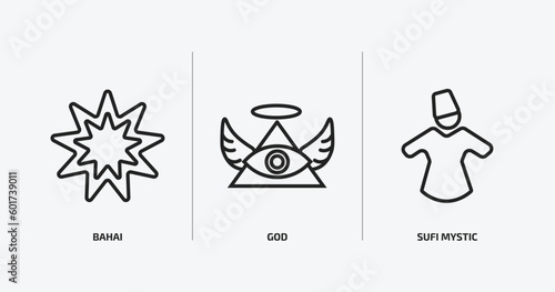religion outline icons set. religion icons such as bahai, god, sufi mystic vector. can be used web and mobile.