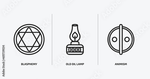 religion collection. outline icons set. religion collection. icons such as blasphemy, old oil lamp, animism vector. can be used web and mobile.
