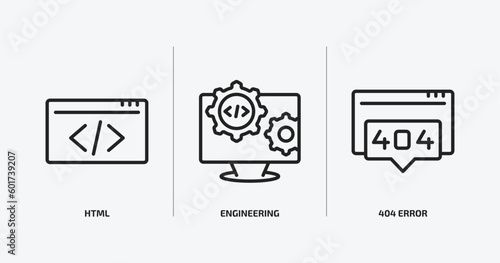 programming outline icons set. programming icons such as html, engineering, 404 error vector. can be used web and mobile.