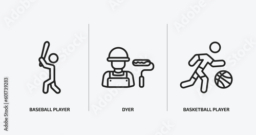 professions outline icons set. professions icons such as baseball player, dyer, basketball player vector. can be used web and mobile.