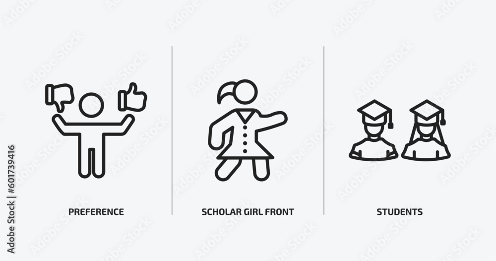 Fototapeta premium people outline icons set. people icons such as preference, scholar girl front, students vector. can be used web and mobile.