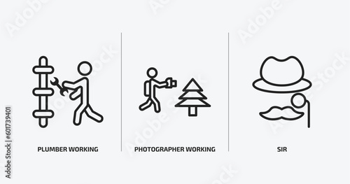 people outline icons set. people icons such as plumber working, photographer working, sir vector. can be used web and mobile.
